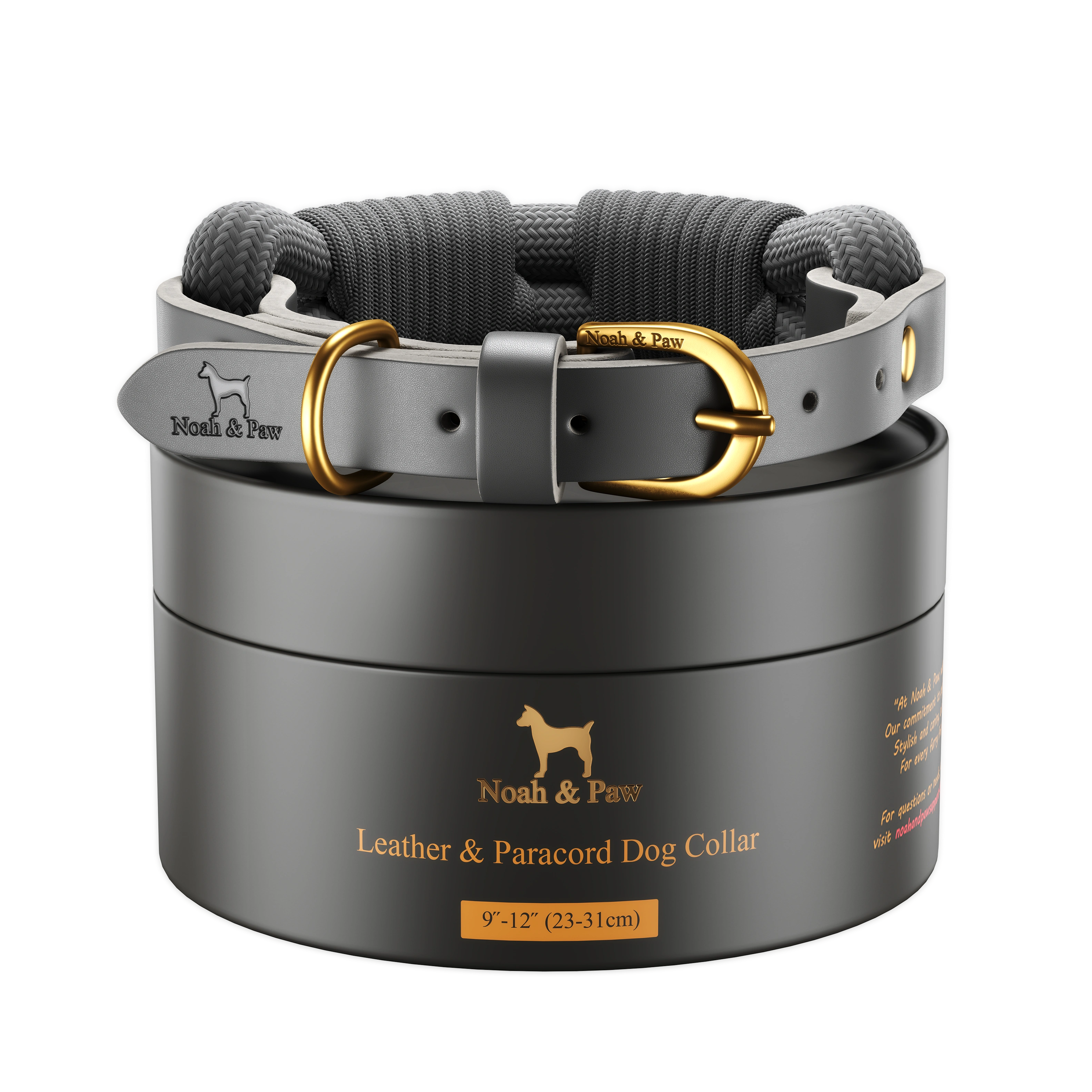 Dog Collar, Genuine Leather Combined with Paracord - 4 Color Options