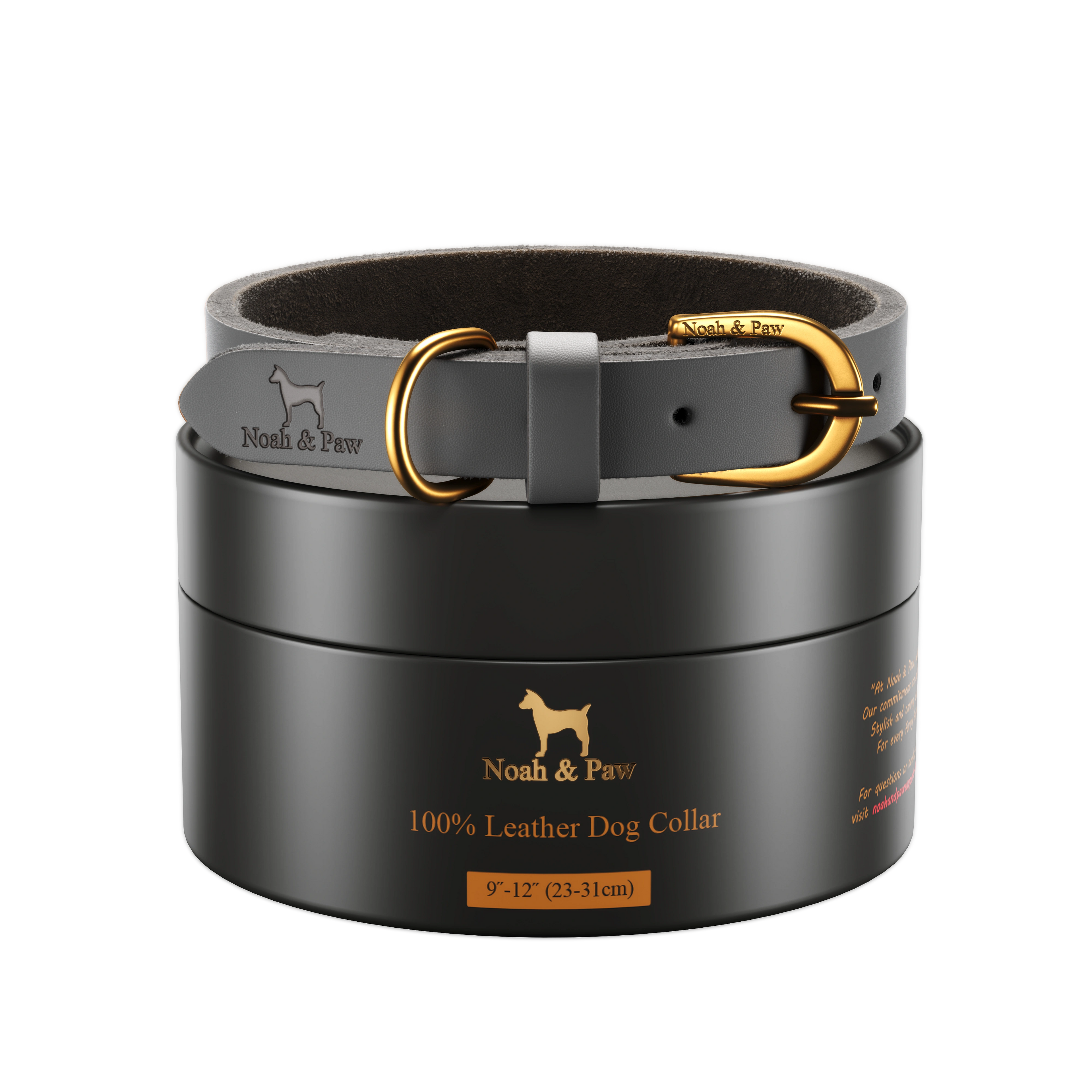 NOAH & PAW Dog Collar, Genuine Leather with Oil-Wax Finish, Heavy Duty Metal Buckle, 4 Color Options