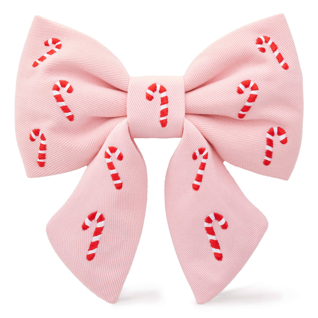 Blush Pink Candy Canes Embroidered Lady Dog Bow
