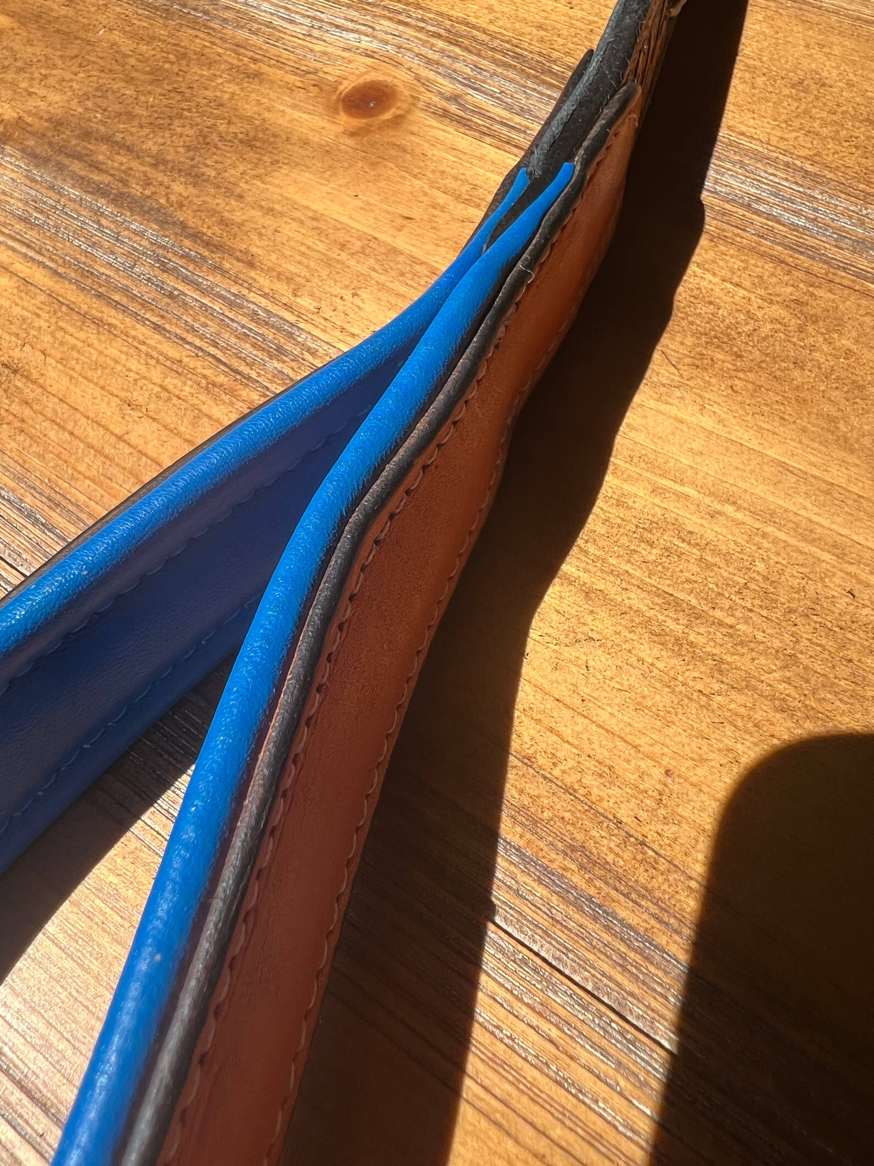 Western Tooled Leather Fancy Dog Leash Blue Padded Handle