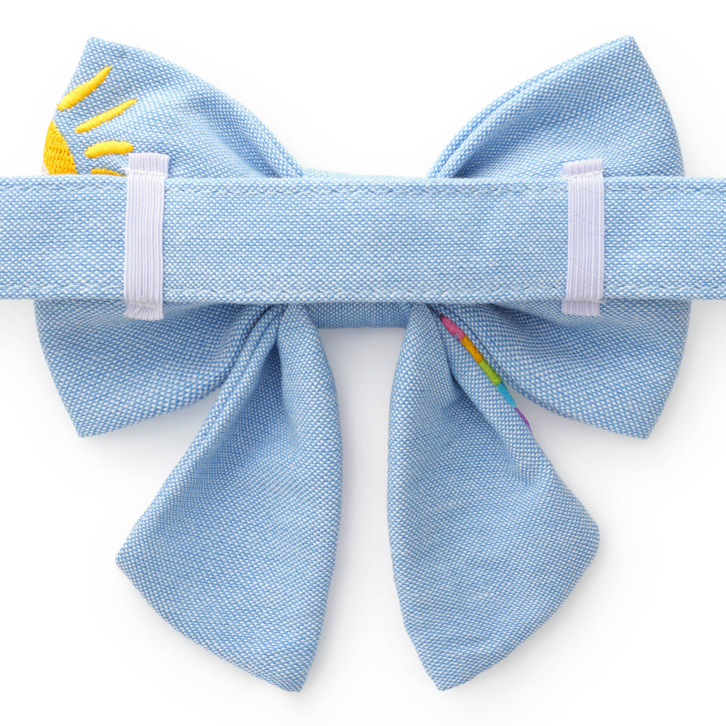 Sunshine and Rainbows Embroidered Lady Dog Bow