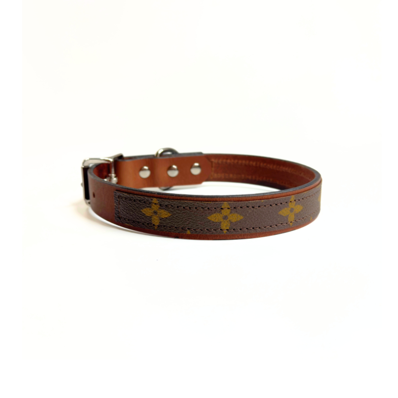 Posh Pet Collar | Upcycled LV & Leather