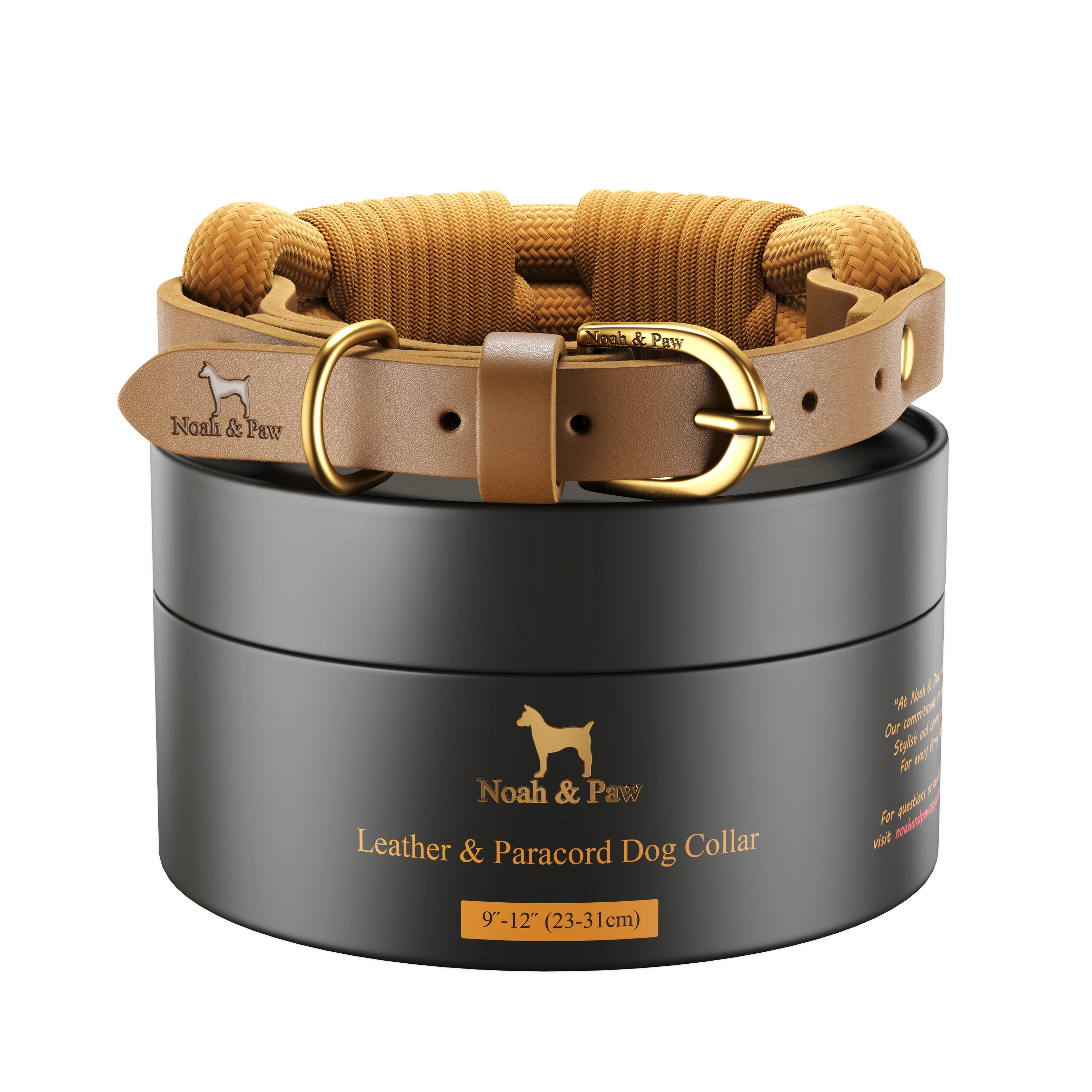Dog Collar, Genuine Leather Combined with Paracord - 4 Color Options