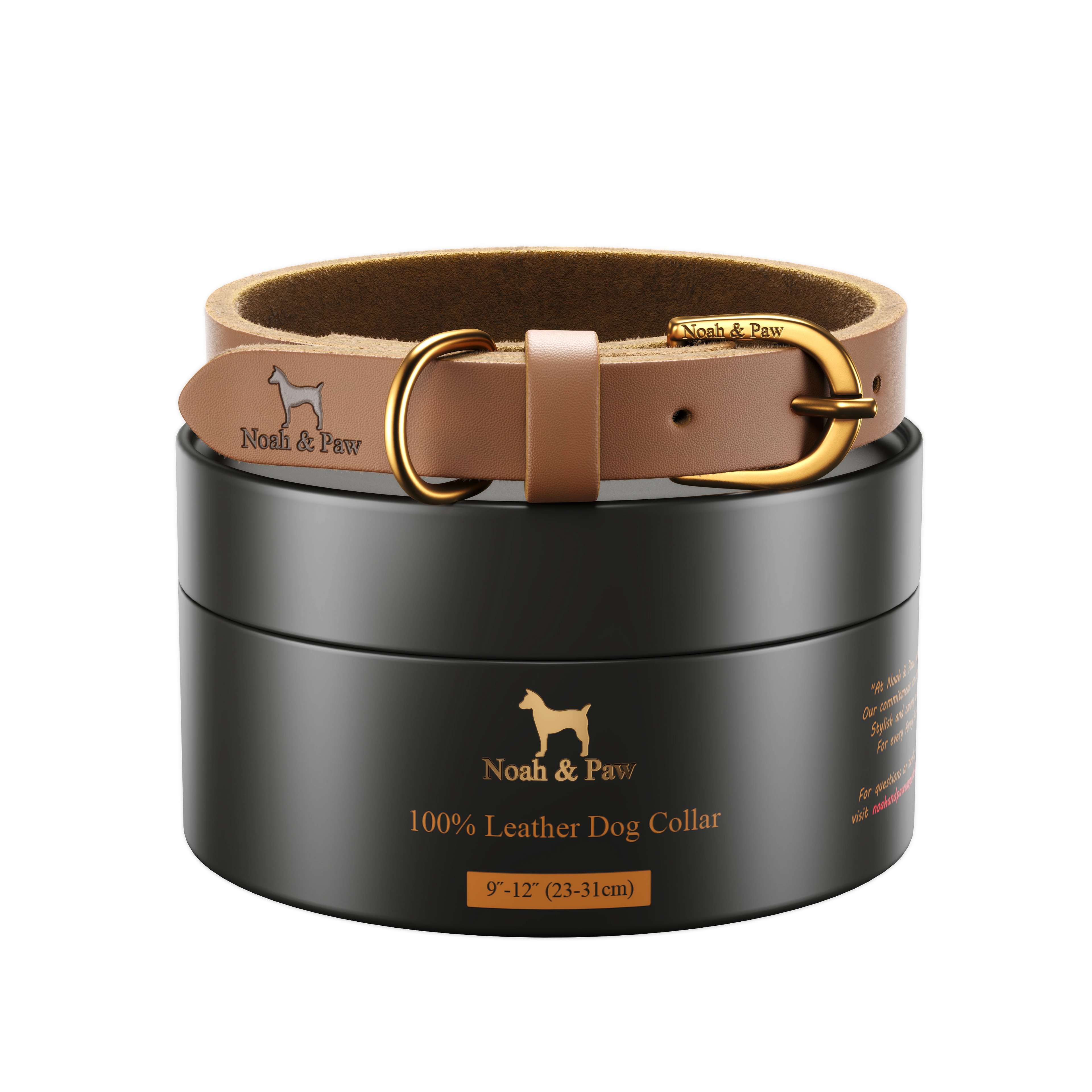 NOAH & PAW Dog Collar, Genuine Leather with Oil-Wax Finish, Heavy Duty Metal Buckle, 4 Color Options