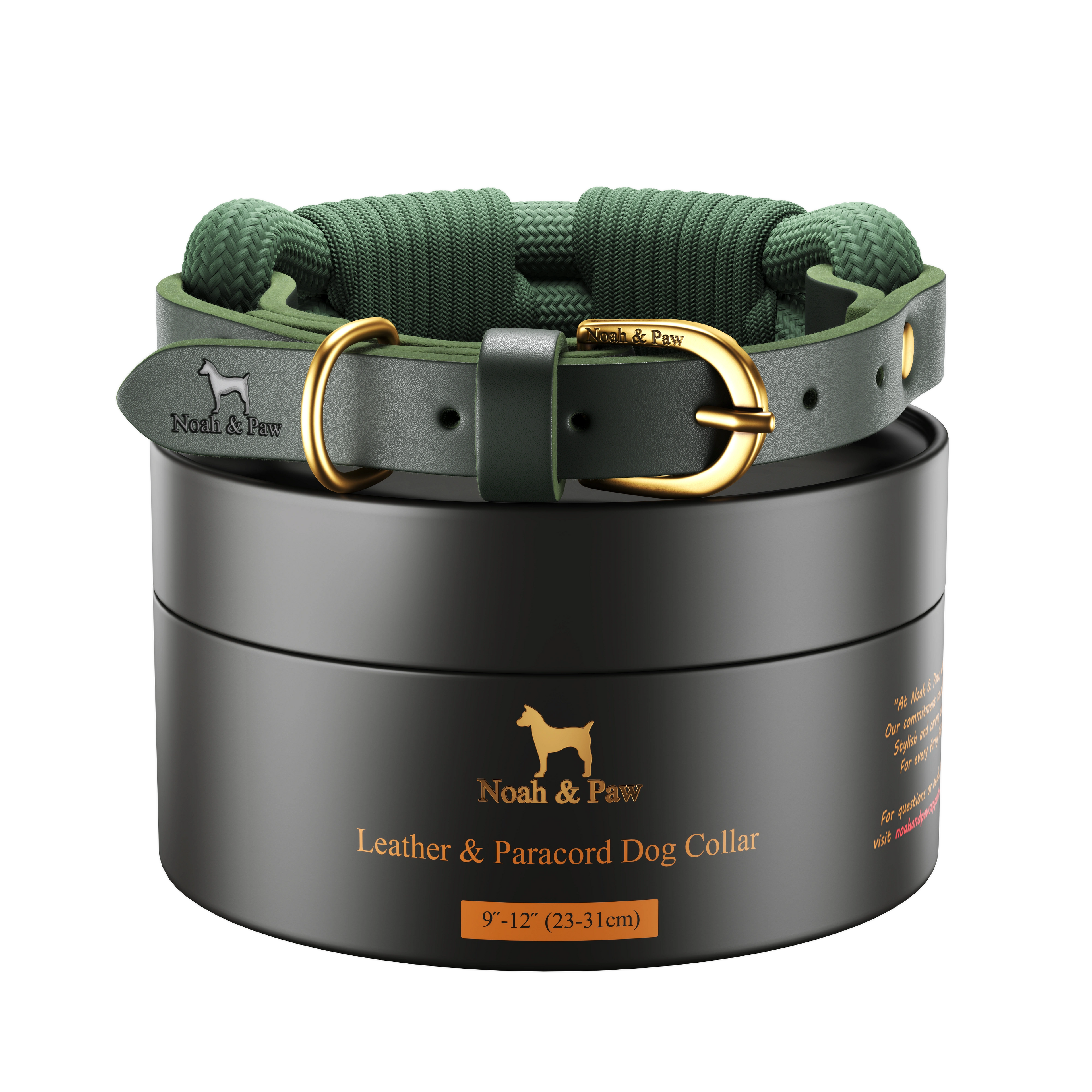 Dog Collar, Genuine Leather Combined with Paracord - 4 Color Options