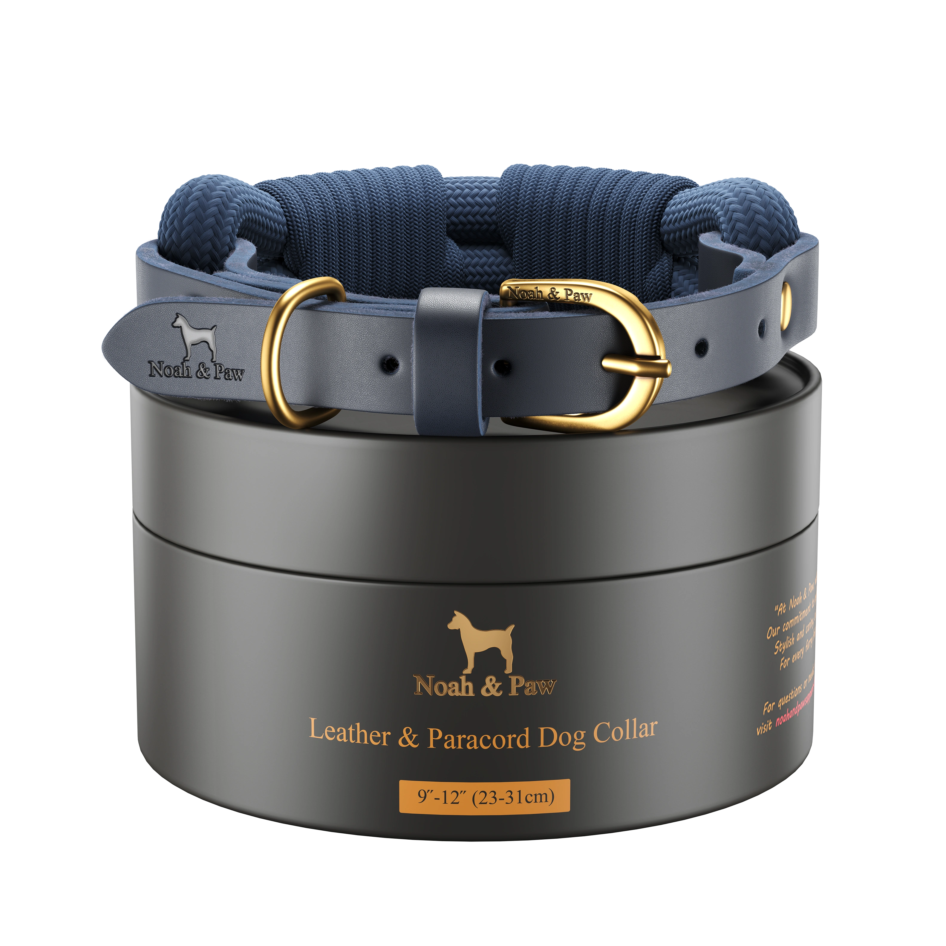 Dog Collar, Genuine Leather Combined with Paracord - 4 Color Options