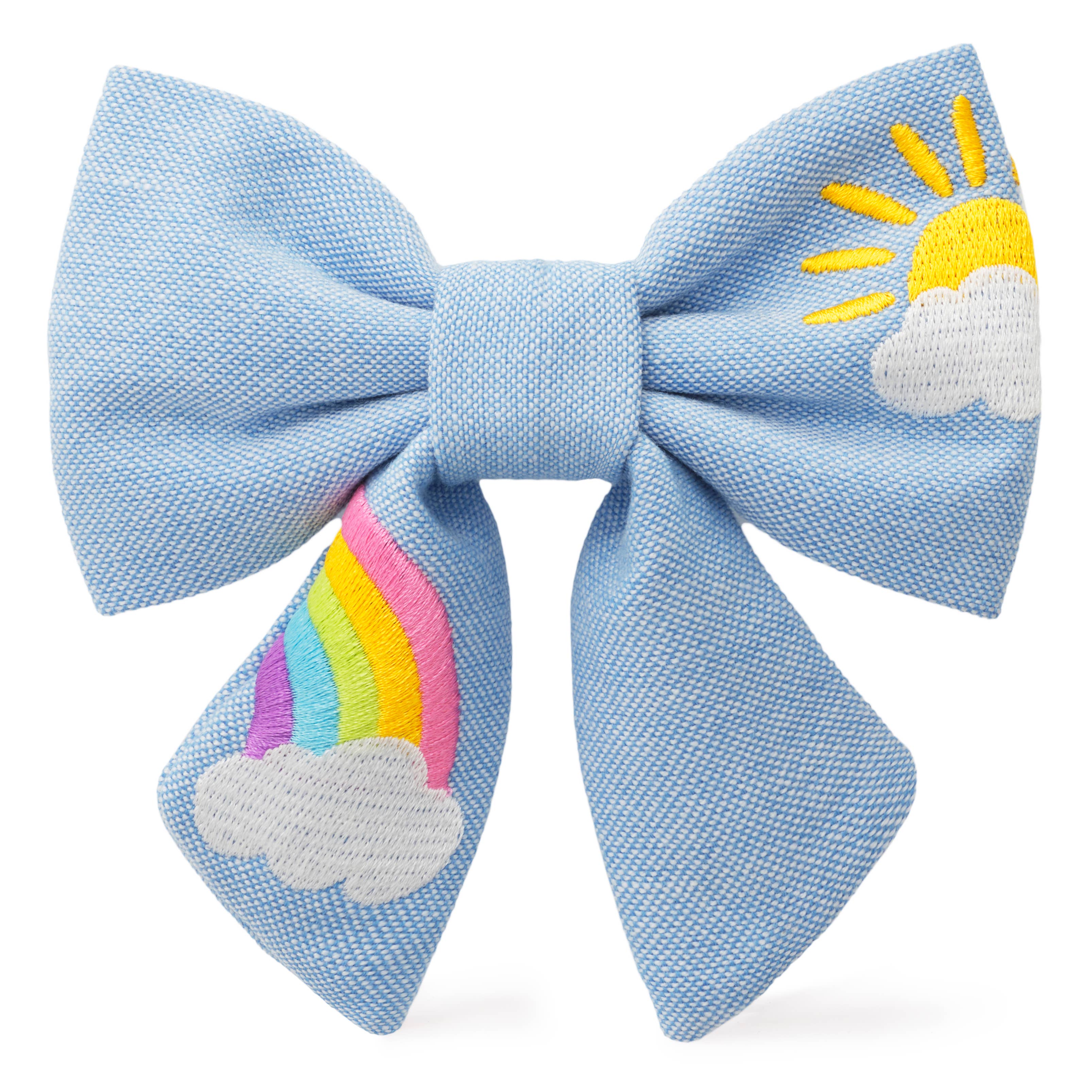 Sunshine and Rainbows Embroidered Lady Dog Bow