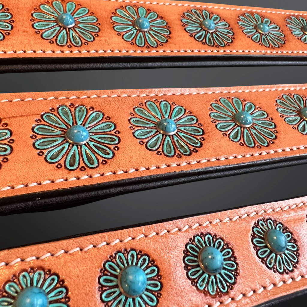 Western Dog Collar - Beaded Blue Flower