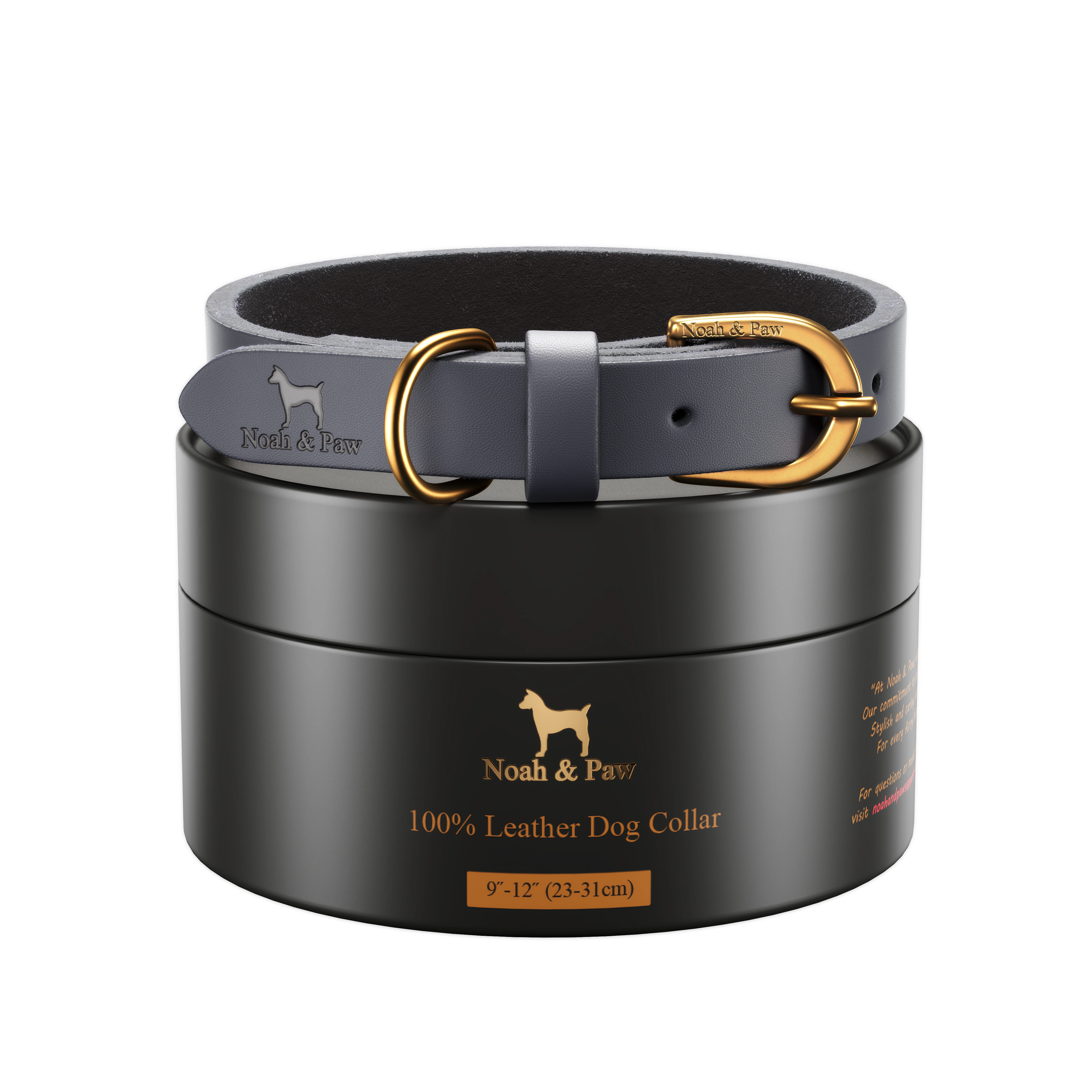 NOAH & PAW Dog Collar, Genuine Leather with Oil-Wax Finish, Heavy Duty Metal Buckle, 4 Color Options