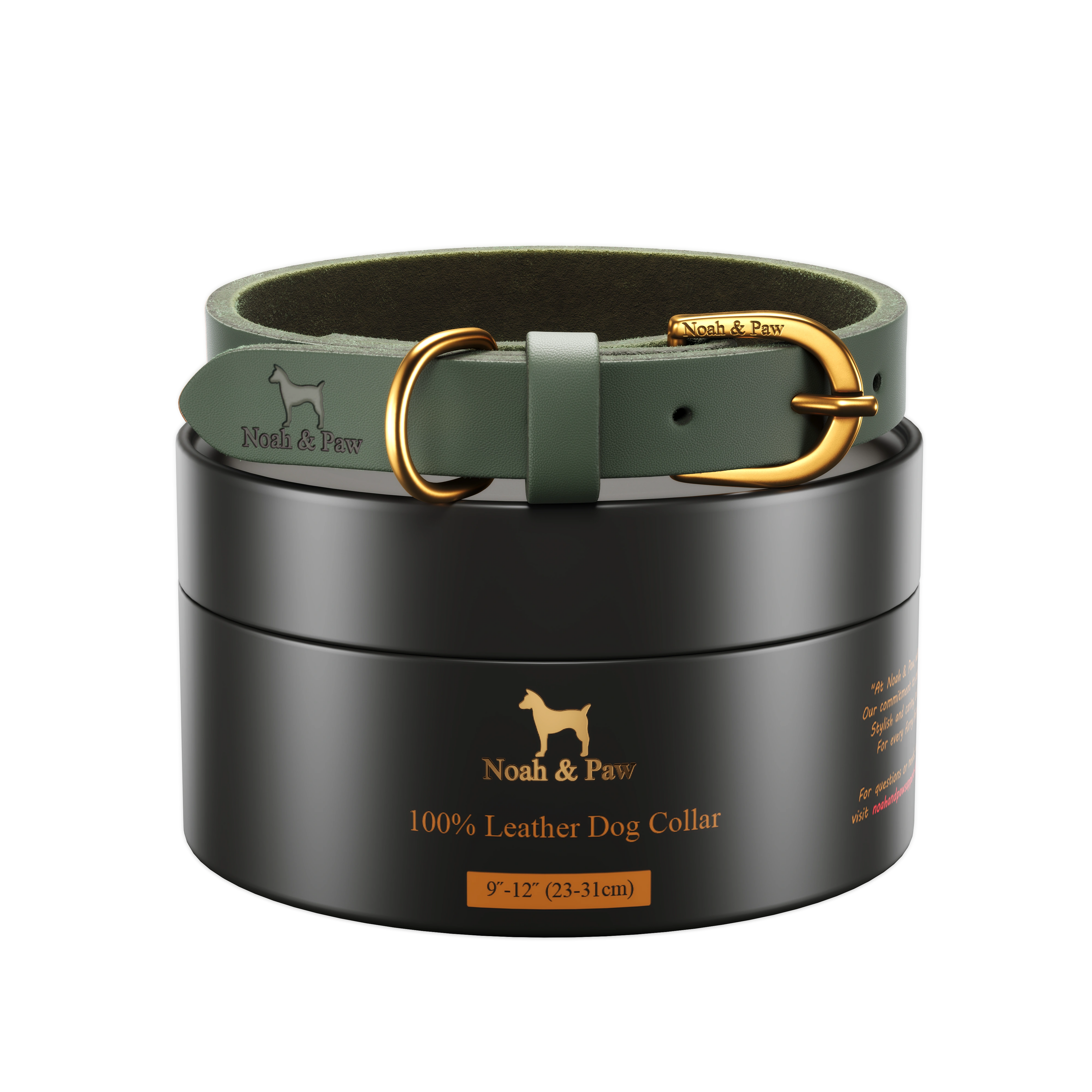 NOAH & PAW Dog Collar, Genuine Leather with Oil-Wax Finish, Heavy Duty Metal Buckle, 4 Color Options