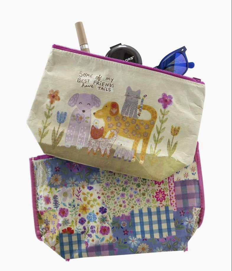 Recycled Reversible Zipper Pouch Best Friends Have Tails