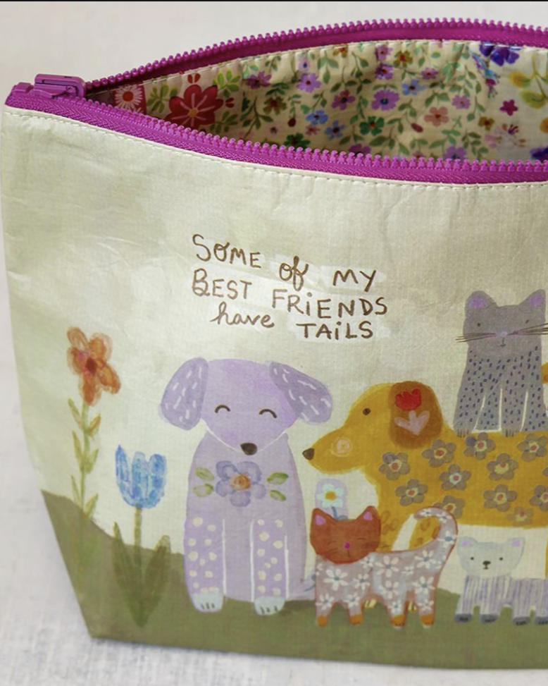 Recycled Reversible Zipper Pouch Best Friends Have Tails