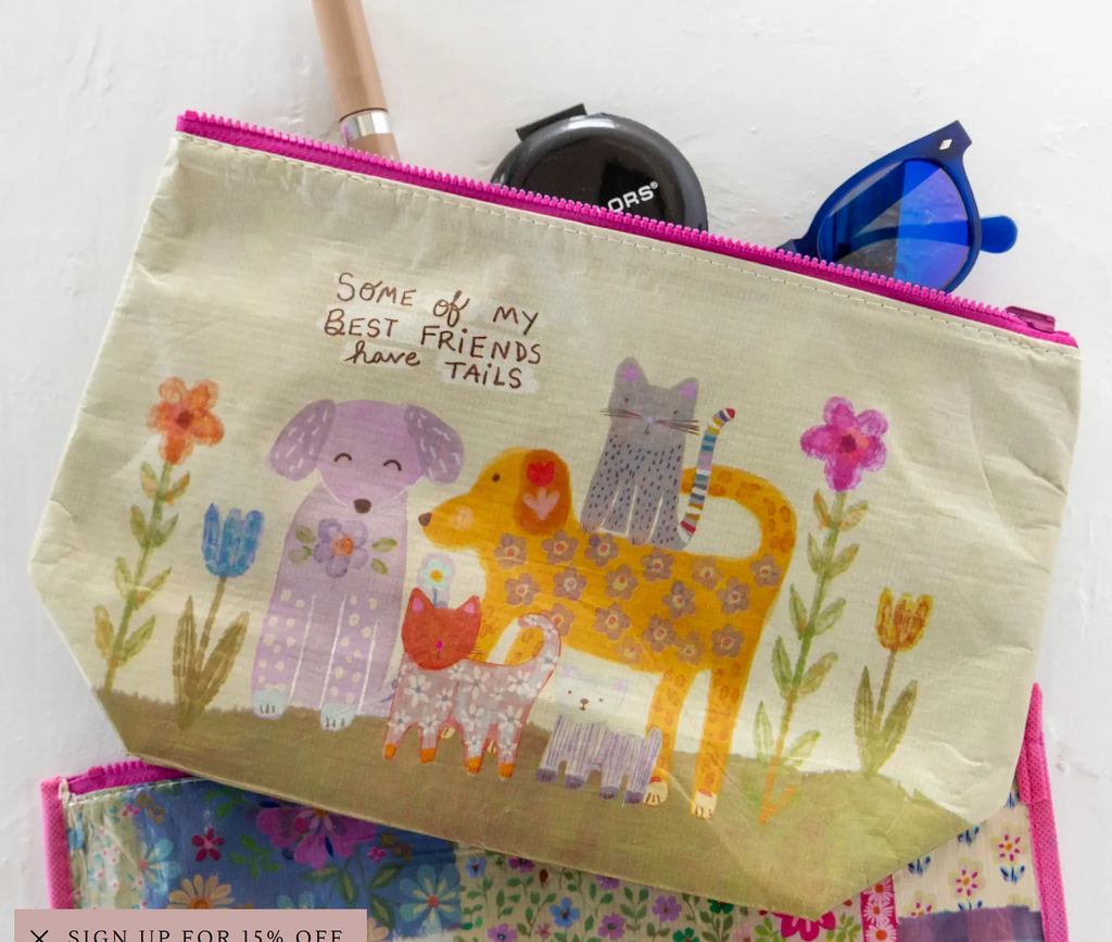 Recycled Reversible Zipper Pouch Best Friends Have Tails